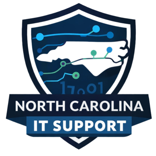 North Carolina IT Support logo with shield, state outline, and digital network design